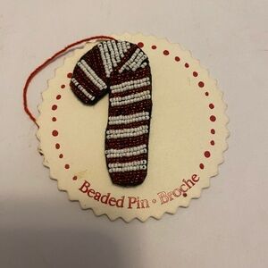 Hallmark Beaded Candy Cane Pin by Artist Cindy Pawlyshn New on Card GR8 Gift